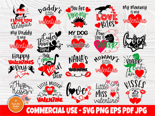 Kids Valentine's SVG Bundle | Valentines Svg | Dinosaur Valentine | Svg for Cricut | Valentines Quotes | Love Svg | Valentine Cut Files SVG TonisArtStudio 