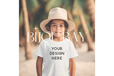 Kids White Shirt Mockup, Boys TShirt Mock Up, Boho Summer Mock Up Photo BijouBay 
