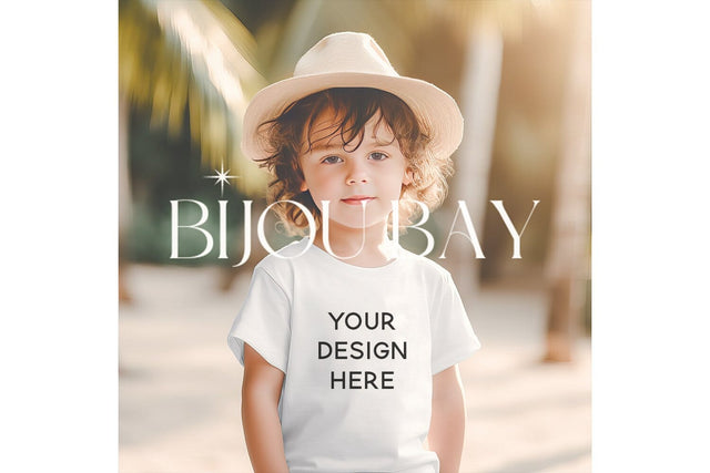 Kids White T-Shirt Mockup, Boho Model, Childs Shirt Mock Up Mock Up Photo BijouBay 