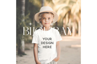 Kids White T-Shirt Mockup, Boys Shirt Mock Up, Outdoor Mockup Mock Up Photo BijouBay 