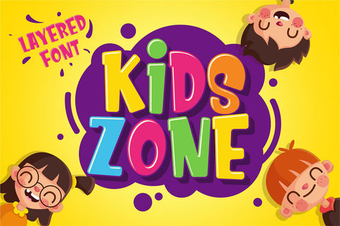Kids Zone - Playful Layered Display Font Font Mozzatype 