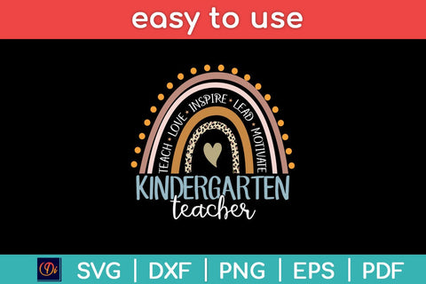 Kindergarten Teacher Leopard Rainbow First Day Of School Svg Design SVG artprintfile 