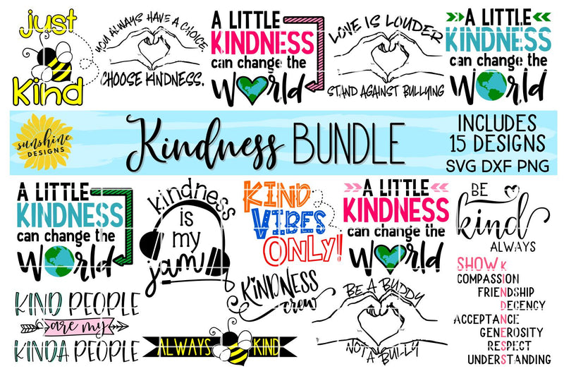 KINDNESS BUNDLE | ANTI-BULLYING - 15 DESIGNS SVG Sunshine Designs
