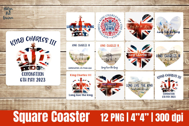 King Charles III Coronation | Square Coaster Sublimation Sublimation Helga Art 