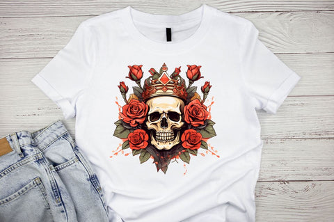 King Skull with Roses Clipart Bundle Sublimation Regulrcrative 