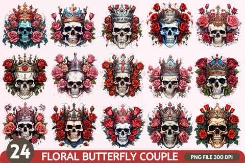 King Skull with Roses Clipart Bundle Sublimation Regulrcrative 