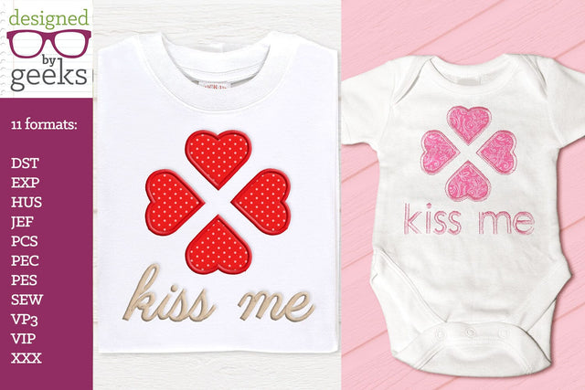 Kiss Me 4 Hearts Valentine's Day Applique Embroidery Duo Embroidery/Applique DESIGNS Designed by Geeks 