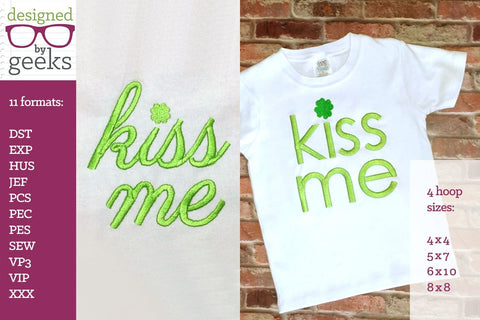 Kiss Me Clover Dot St. Patrick's Day Embroidery Design Duo Embroidery/Applique DESIGNS Designed by Geeks 