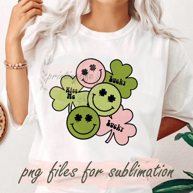 Kiss Me Design Png, Lucky Sublimation Png, Retro Shamrock Png, Retro Smile Png, St Patricks Day Design Png, Irish Sublimation Design, Instant Download Sublimation PrintingLife 