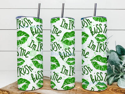 Kiss Me I'm Irish 20oz Skinny Tumbler, St. Patrick's Day Sublimation Design, Lips Green Glitter Tumbler Wrap, Lucky Tumbler Png, Digital Download Sublimation iStyleDesign 