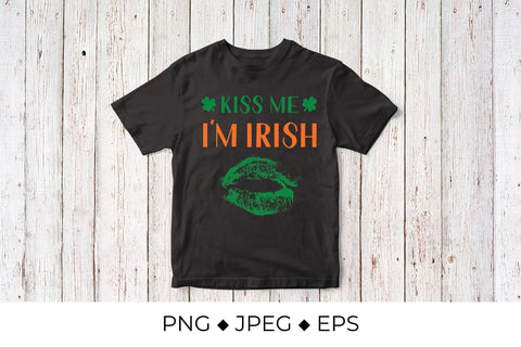 Kiss me I’m Irish calligraphy hand lettering on with green lips print SVG LaBelezoka 
