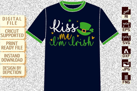 Kiss Me I'm Irish T-Shirt, St. Patrick's Day Shirt. Patrick's Hat Shirt, Saint Shirt Print Template Sketch DESIGN Depiction Studio 