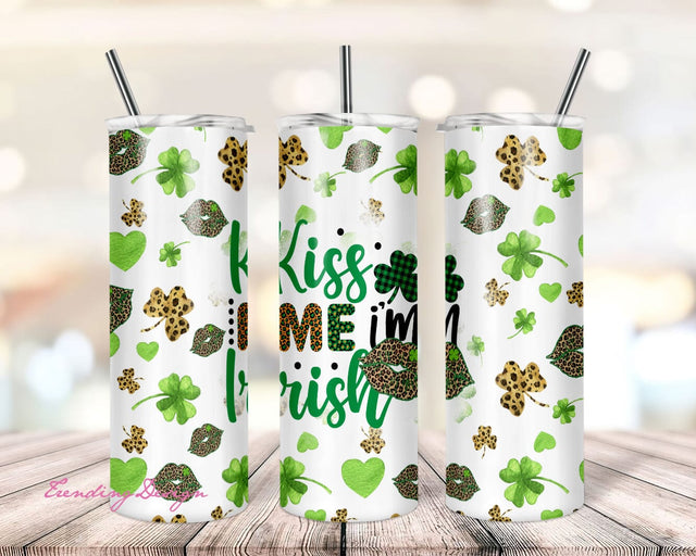 Kiss Me I'm Irish With Green Lip, St.Patrick's Day, Shamrocks, Irich 20oz Skinny Tumbler Sublimation Design (Straight&Tapered) PNG Files Sublimation TrendingDesign 