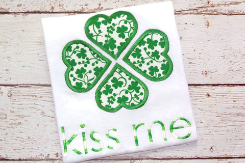 Kiss Me Large Heart Clover St. Patrick's Day Applique Embroidery Design Duo Embroidery/Applique DESIGNS Designed by Geeks 