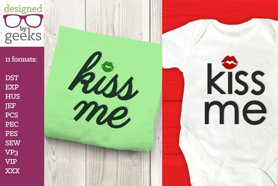 Kiss Me Lips Dot Valentine's Day Embroidery Design Duo Embroidery/Applique DESIGNS Designed by Geeks 