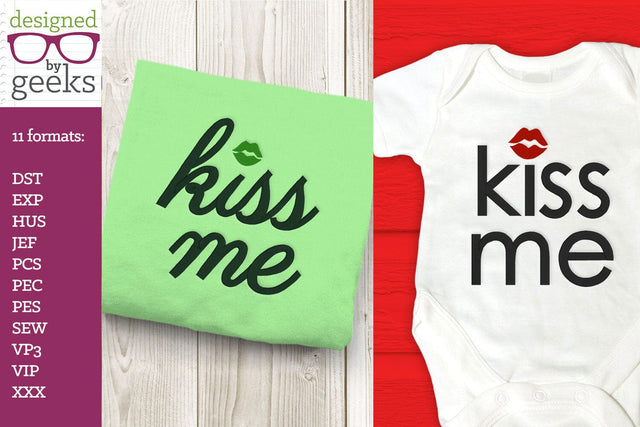 Kiss Me Lips Dot Valentine's Day Embroidery Design Duo Embroidery/Applique DESIGNS Designed by Geeks 