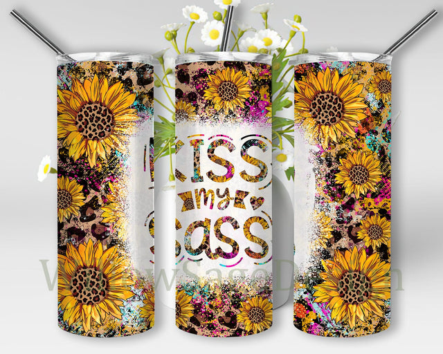 Kiss My Sass 20oz Skinny Tumbler Png, Leopard Sunflower Tumbler Png, Funny Sarcastic, Sunflower Sublimation Tumbler, Country Gift Tumbler Sublimation WillowSageDesign 