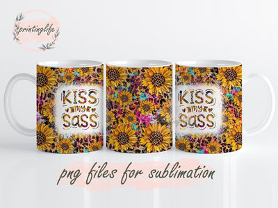 Kiss My Sass Sassy Mug Wrap, Funny Sarcastic Press Sublimation Wrap Sublimation PrintingLife 