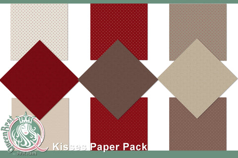 Kisses Valentine Papers Digital Pattern QueenBrat Digital Designs 