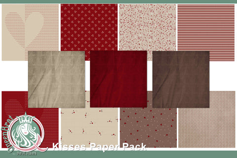 Kisses Valentine Papers Digital Pattern QueenBrat Digital Designs 