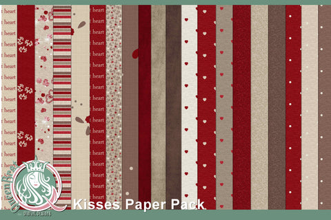 Kisses Valentine Papers Digital Pattern QueenBrat Digital Designs 