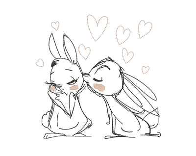 Kissing Cute Hares Embroidery Design, Valentine Embroidery File, 4 sizes Embroidery/Applique DESIGNS Nino Nadaraia 