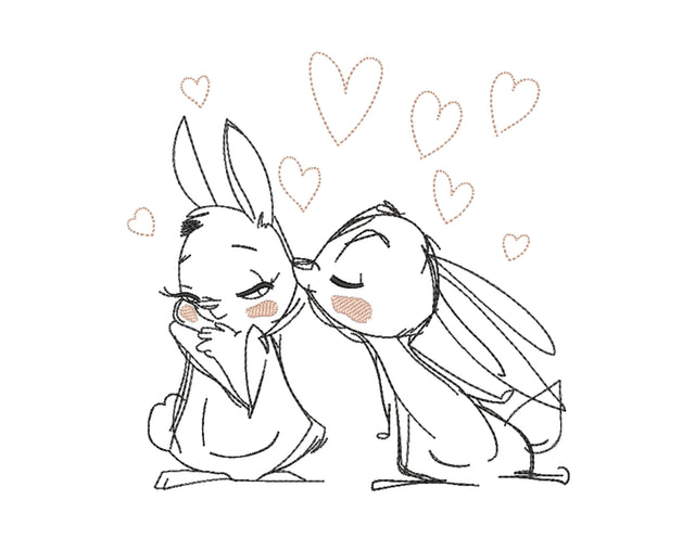 Kissing Cute Hares Embroidery Design, Valentine Embroidery File, 4 sizes Embroidery/Applique DESIGNS Nino Nadaraia 