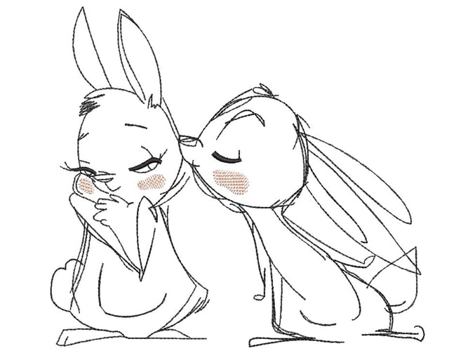 Kissing Hares Embroidery Design, 4 sizes Embroidery/Applique DESIGNS Nino Nadaraia 