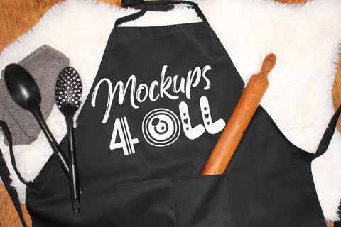 Kitchen Apron Mockup Bundle, Kitchen Black Apron Mock up, Flat Lays Image, Aprons Digital Mockups, White Wood Background, JPEG image Mock Up Photo ArtStudio 