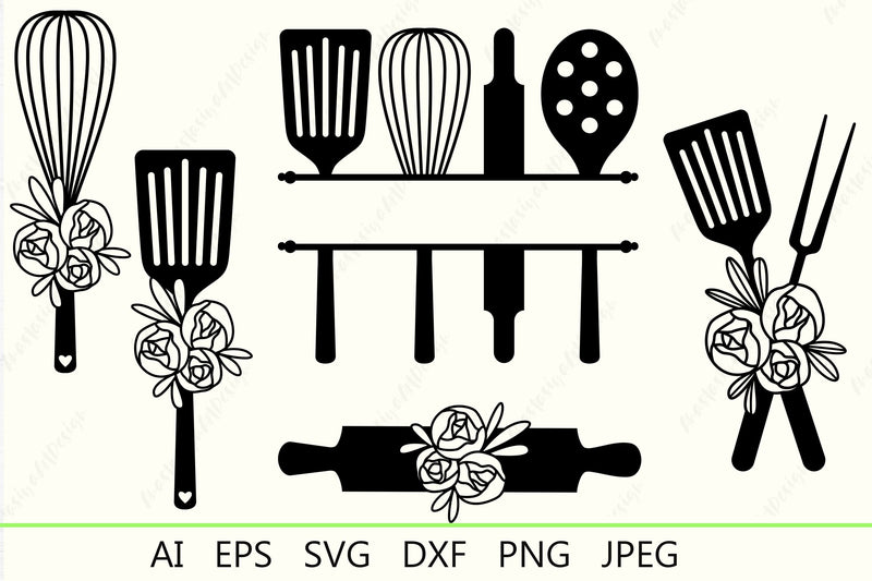 Kitchen bundle svg, Floral kitchen monogram svg, Family split monogram svg SVG AnastasiyaArtDesign 