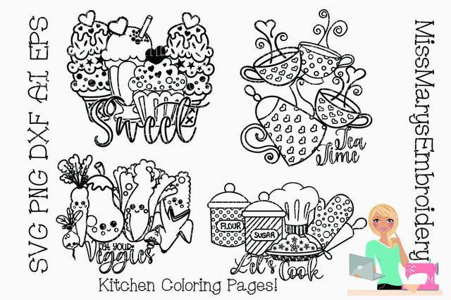 Kitchen Coloring Set SVG MissMarysEmbroidery 