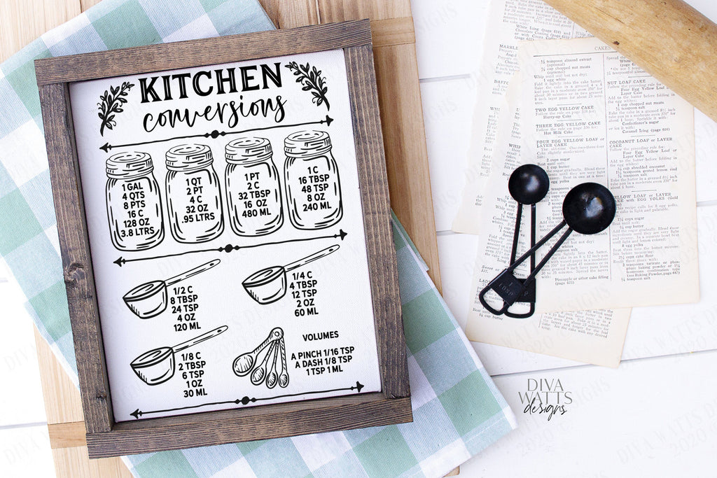 Kitchen Conversions Chart / Cheat Sheet - Farmhouse Sign - So Fontsy