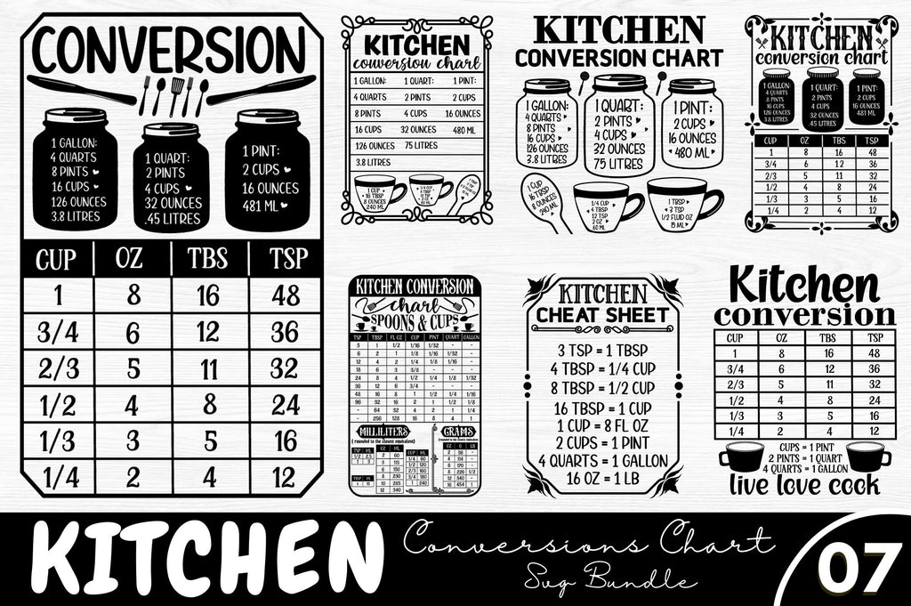 Kitchen Conversions Chart Svg Bundle - So Fontsy