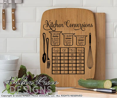 Kitchen Conversions Chart SVG | Recipe Conversions SVG PNG DXF | Measurement Cheat Sheet SVG | Kitchen Decor Vector SVG Amber Price Design 