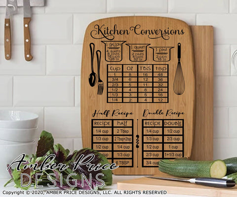 Kitchen Conversions Chart SVG | Recipe Conversions SVG PNG DXF | Measurement Cheat Sheet SVG | Kitchen Decor Vector SVG Amber Price Design 