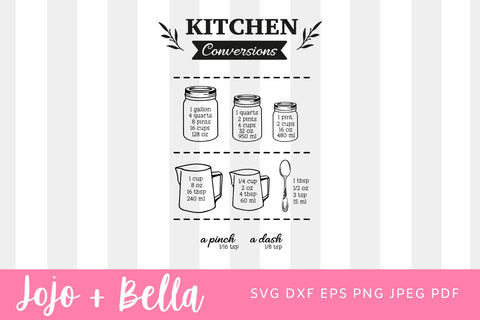 Kitchen Conversions SVG , Farmhouse Printable Wall Art Kitchen Measurement Conversions Chart - JPG & SVG - Cooking Equivalents, Baking sheet SVG Jojo&Bella 