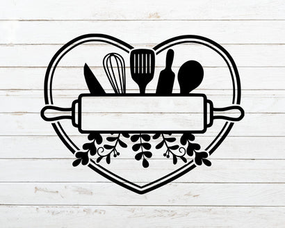 Kitchen Heart Monogram Svg, Kitchen Split Frame Svg, Flourish Kitchen Svg, Cooking Monogram with Utensils,Cut File Cricut,Heart svg, SVG NextArtWorks 
