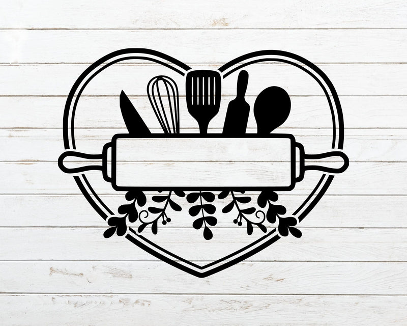 Kitchen Heart Monogram Svg, Kitchen Split Frame Svg, Flourish Kitchen ...