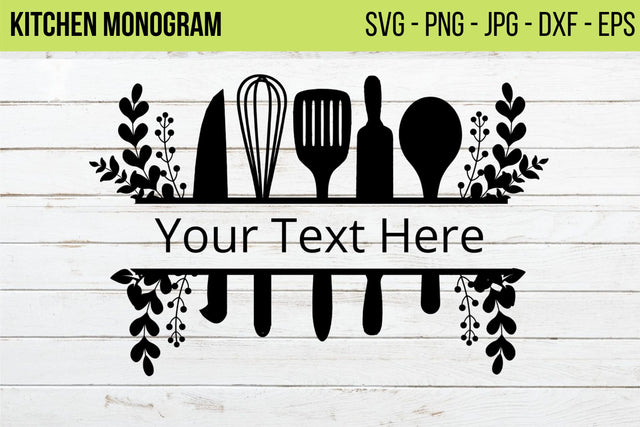 Kitchen Monogram Svg, Kitchen Split Frame Svg, Flourish Kitchen Svg, Cooking Monogram with Utensils,Kitchen Cut File Cricut,Baking Dxf SVG NextArtWorks 