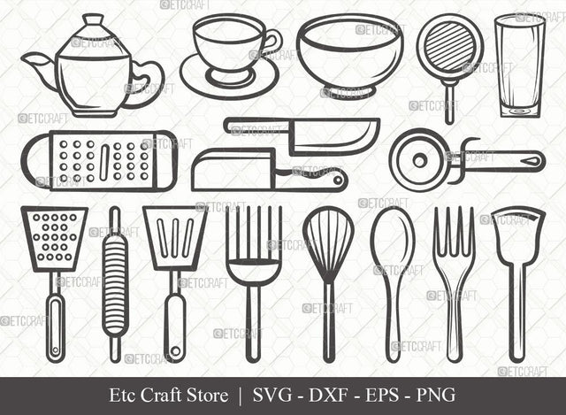 Kitchen Outline SVG Cut File | Kitchen Svg | Cooking Utensils Svg | Spatula Svg | Spoon Svg | Eps | Dxf | Png | Bundle SVG ETC Craft 