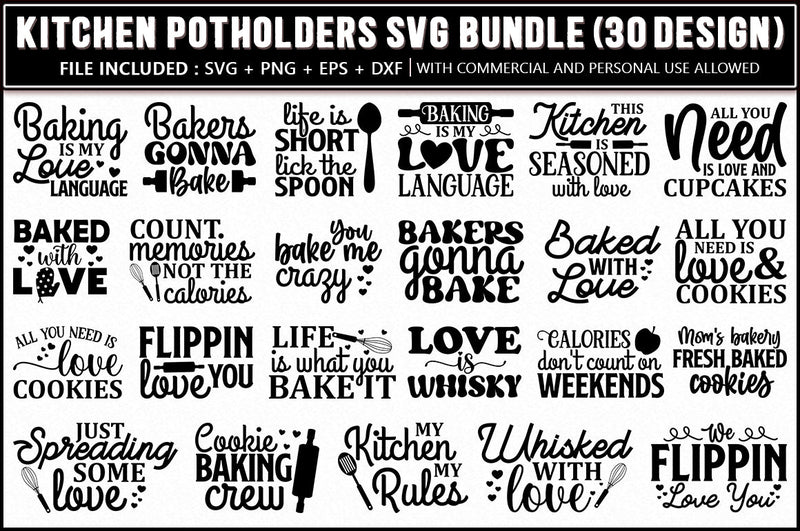 Kitchen Potholders SVG Bundle, Kitchen SVG Bundle - So Fontsy