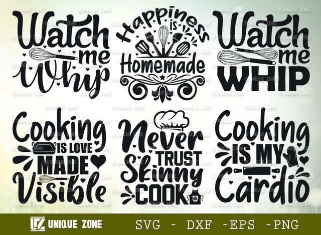 Kitchen Quotes Bundle | Happiness Is Homemade Svg | Watch Me Whip Svg | Cooking Is My Cardio Svg SVG Unique Zone 