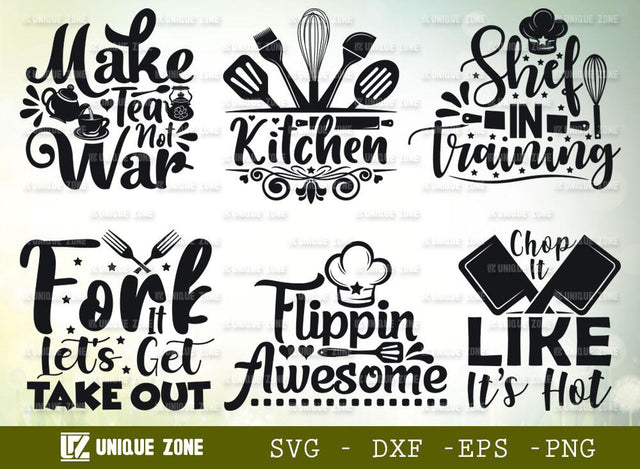Kitchen Quotes SVG Bundle | Chef In Training Svg | Make Tea Not War Svg | Flippin Awesome Svg SVG Unique Zone 