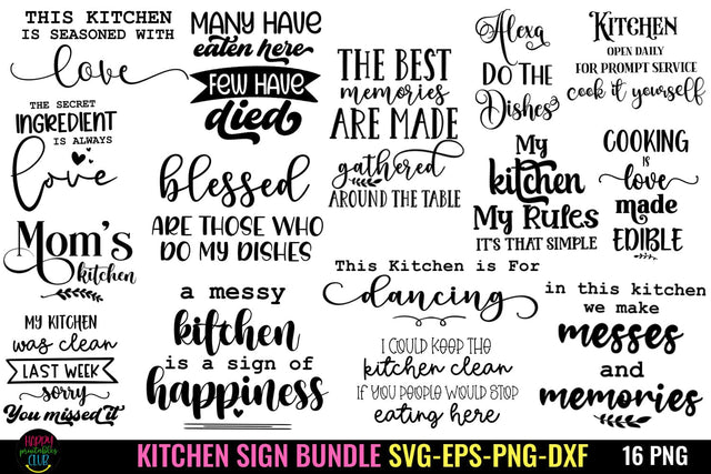Kitchen Quotes SVG Bundle I Funny Kitchen Sign SVG Bundle SVG Happy Printables Club 