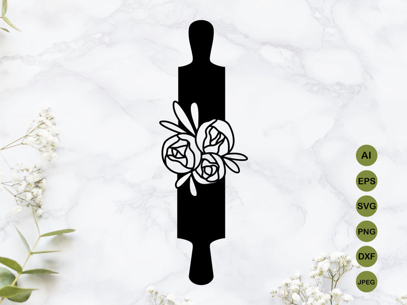 Kitchen rolling pin with flowers, Baking utensils svg, Kitchen monogram svg SVG AnastasiyaArtDesign 