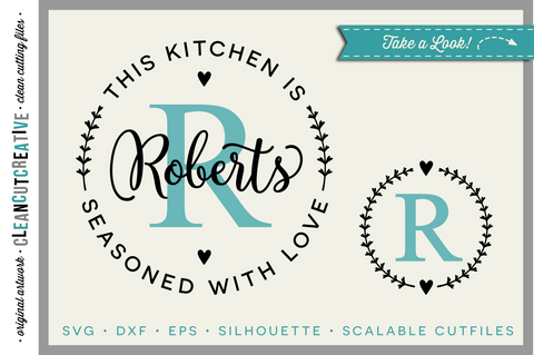 Kitchen Seasoned with Love | Personalize SVG monogram frame SVG CleanCutCreative 