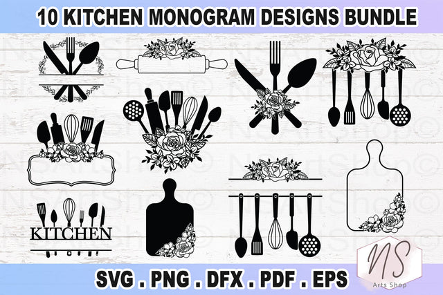 Kitchen Signs SVG Bundle, Kitchen Monogram SVG Bundle, Flourish Kitchen SVG, Cooking Monogram SVG, Kitchen Cut FileKitchen SVG, Kitchen Towel SVG, Pot holder SVG SVG NS Arts Shop 