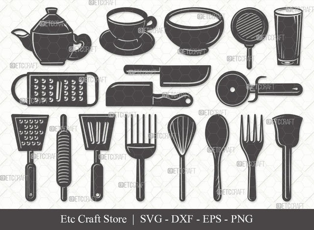 Kitchen Silhouette SVG Cut File | Kitchen Svg | Cooking Utensils Svg | Spatula Svg | Spoon Svg | Eps | Dxf | Png | Bundle SVG ETC Craft 