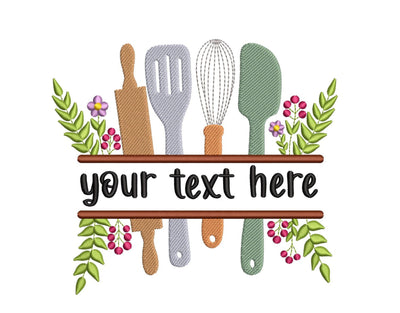 Kitchen Split Frame Embroidery Design, Kitchen Monogram Embroidery, Flourish Kitchen Embroidery File, Cooking Monogram Embroidery, 4 sizes Embroidery/Applique DESIGNS Nino Nadaraia 