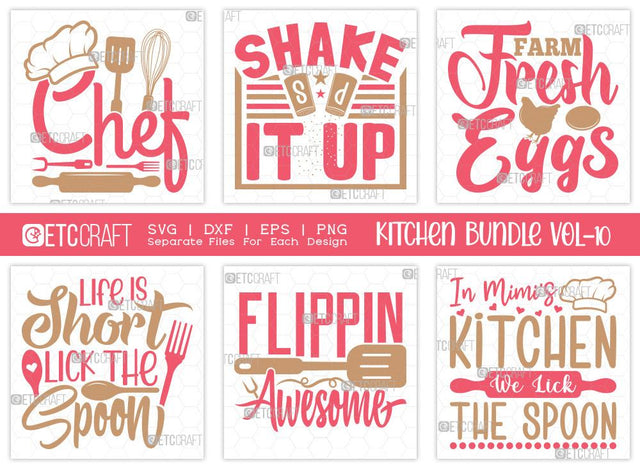 Kitchen SVG Bundle Vol-10 | Chef SVG | Shake It Up Svg | Farm Fresh Eggs Svg | Seasoned Svg | T-shirt Design SVG ETC Craft 